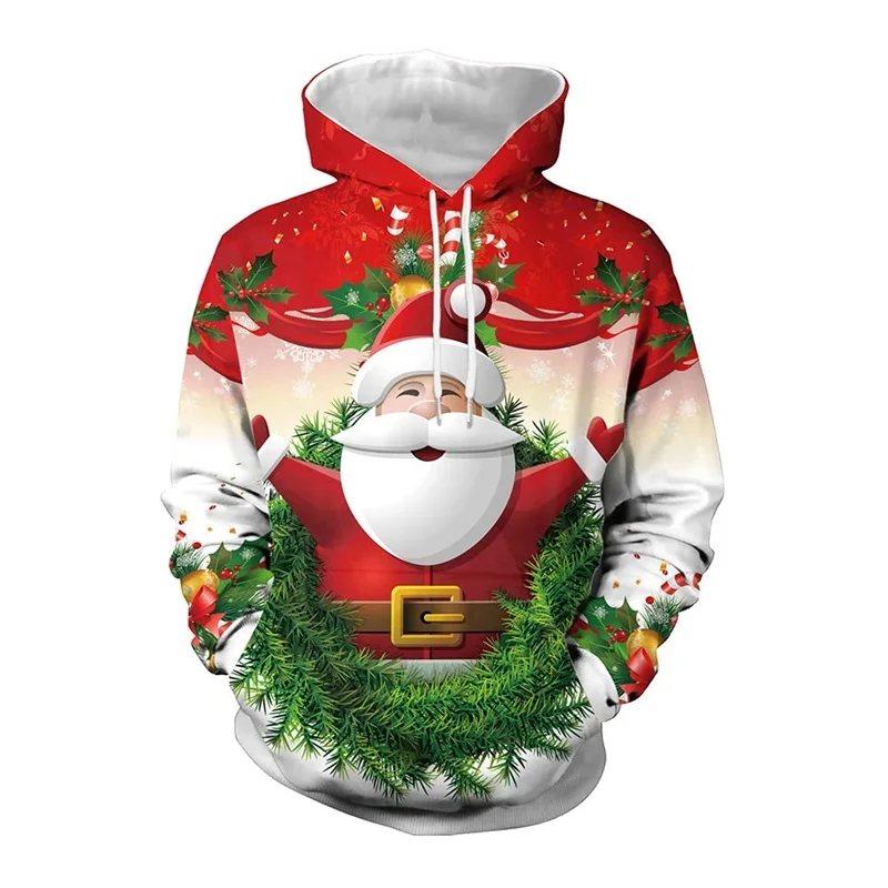 thumbnail image 1 of Sudadera con capucha navideña para hombre, con estampado 3D, con diseño festivo de Papá Noel, muñeco de nieve y vacaciones, informal, de gran tamaño, 1 of 5