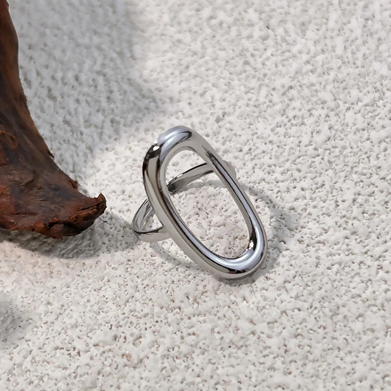 Punk Silver Color Irregular Geometric Ripple Twisted Rings Hollow Out Square Oversize Wide Ring Everyday Accessories Jewelry New