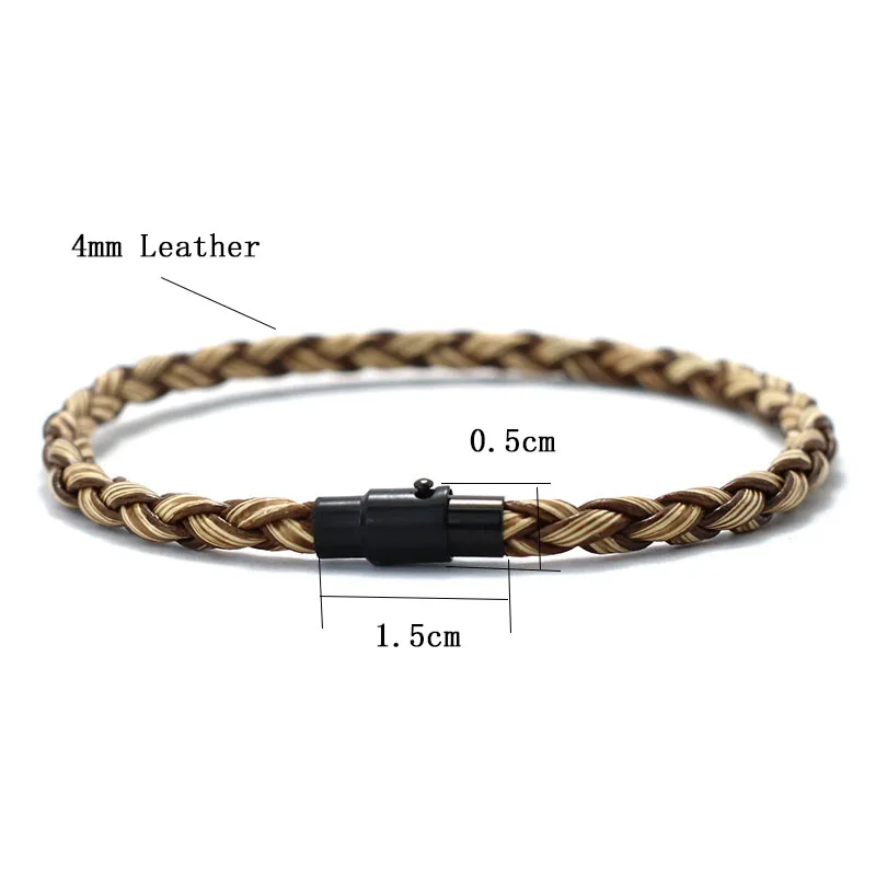 Men Leather Double Safety Magnet Buckle Braided Bracelet