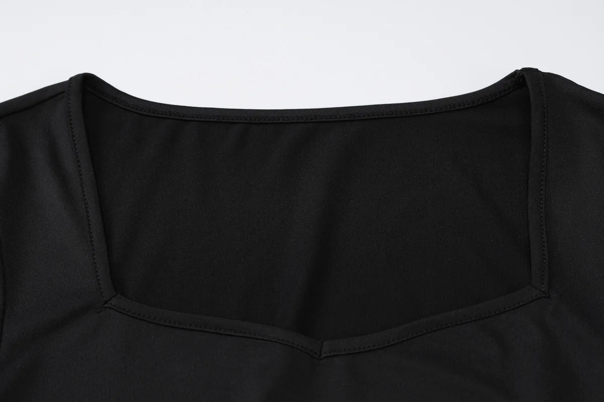 Ruffled Fashion Elegant Long Dress For Women High Waist Square Collar Patchwork Slim Solid Party Dress Female Maxi Dress