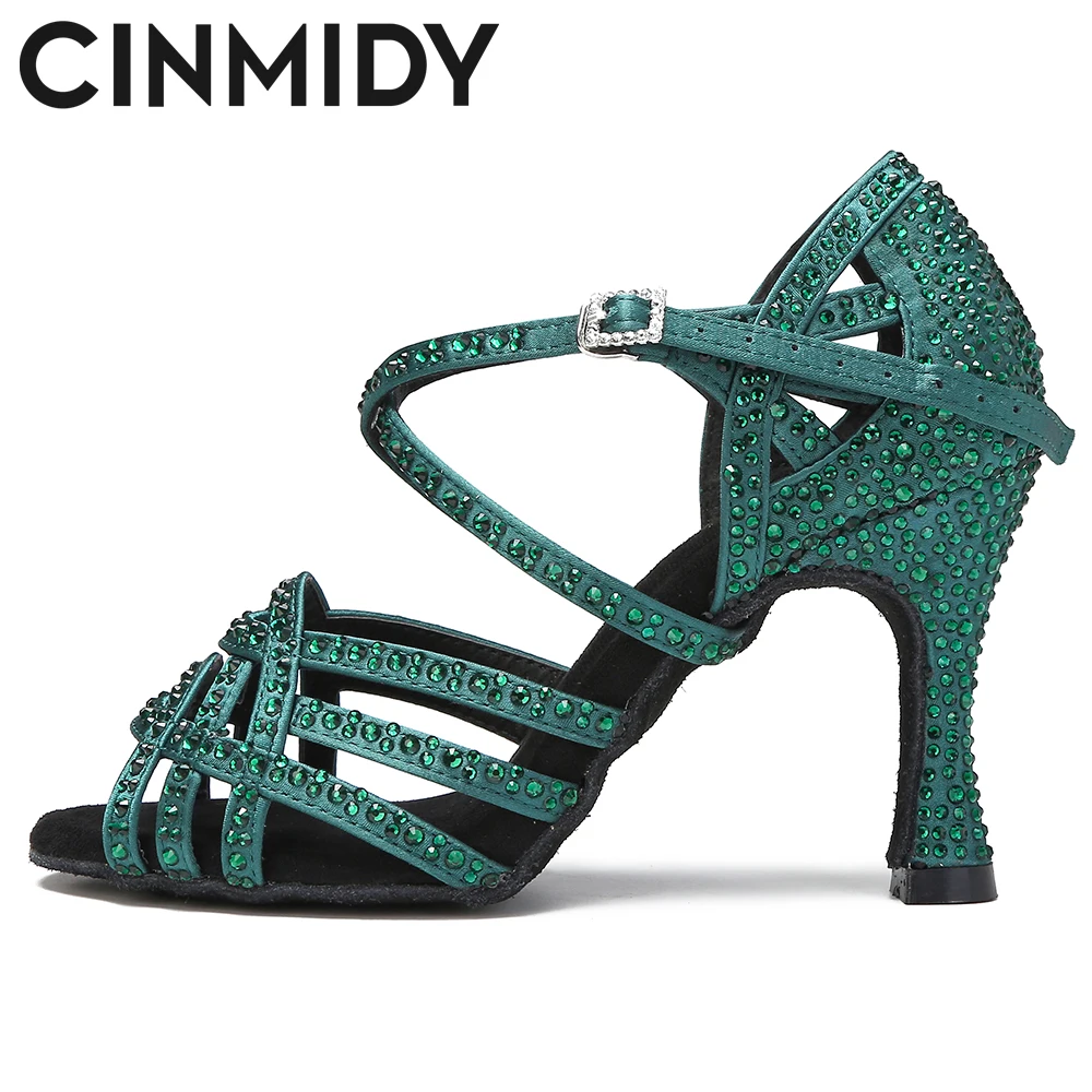 CINMIDY Blue Latin Dance Shoes Women Ballroom Party Shoes Soft Bottom Salsa Performance Shoes For Dancing Women's Sandals Green 3