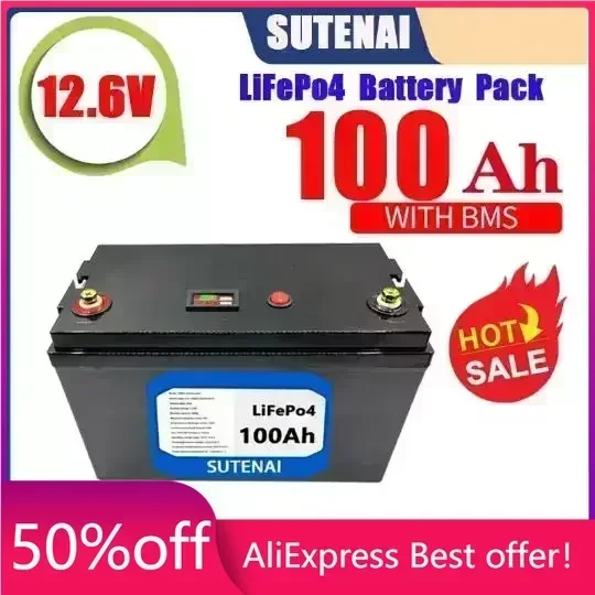 Batteria al litio ferro fosfato 12V 100Ah LiFePO4 batteria BMS LiFePO4 integrata per sistema di energia solare motore a traina R