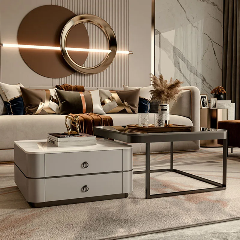 NordicMetalCoffeeTableSetLuxurySimpleStorageSquareModern