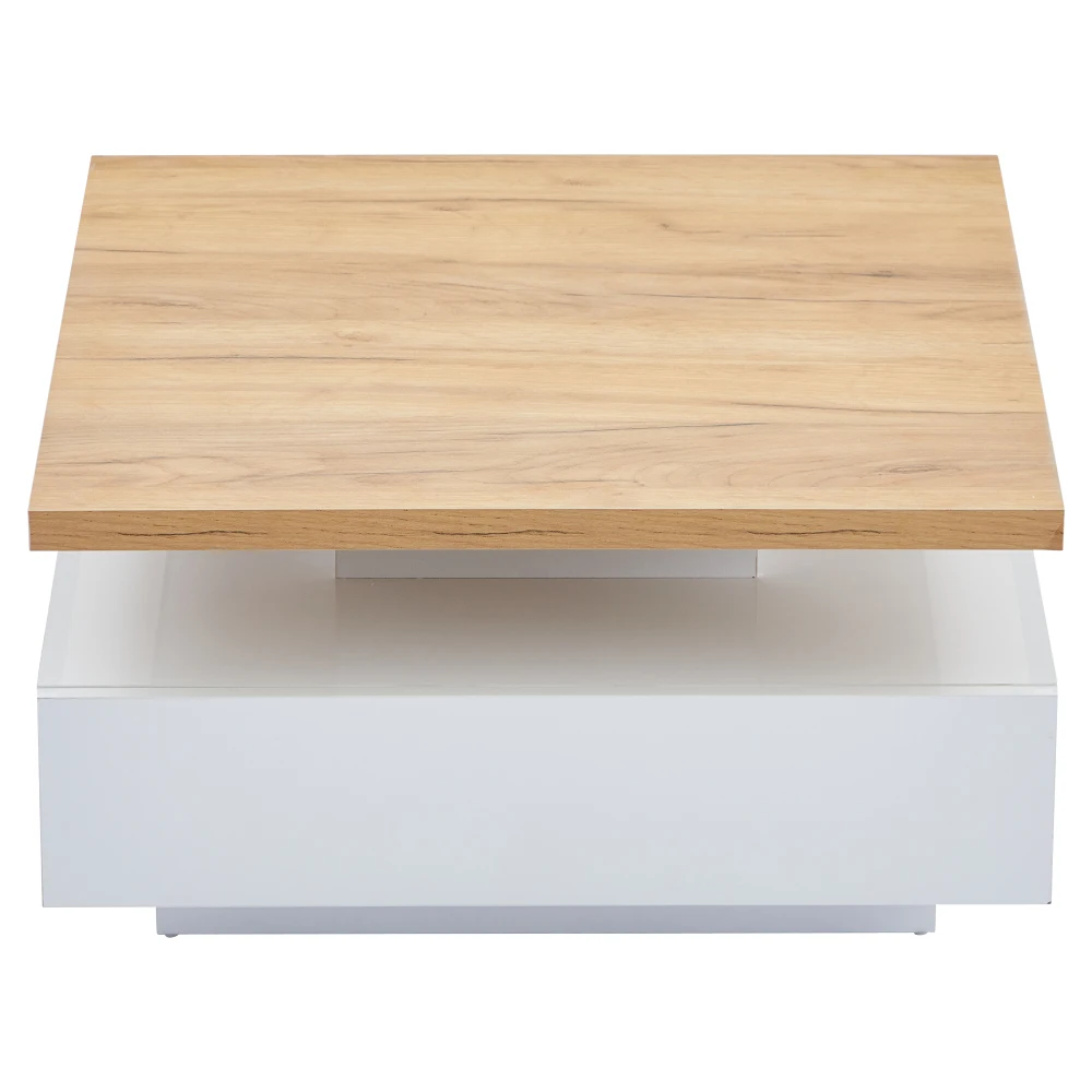 Multifunktionales Quadrat 360° ° Drehbarer Couchtisch, Hochglänzender 2-stufiger Mitteldrehtisch, Aufbewahrungsschrank, Beistelltisch für das Wohnzimmer – Detail 23