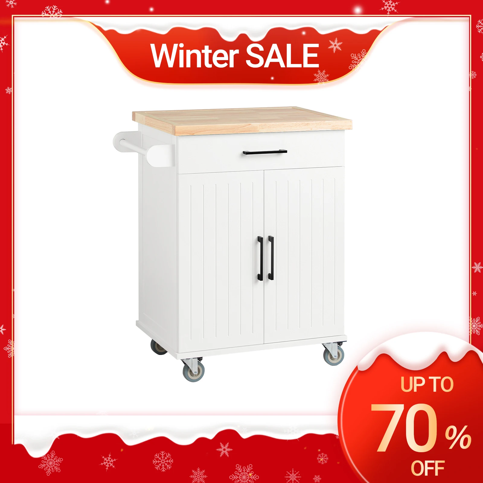 SoBuy FKW119-WN Kitchen Carts with Work plate serving trolley with Roller Trolley kitchen Kitchen Island Kitchens wardrobe White-Nature