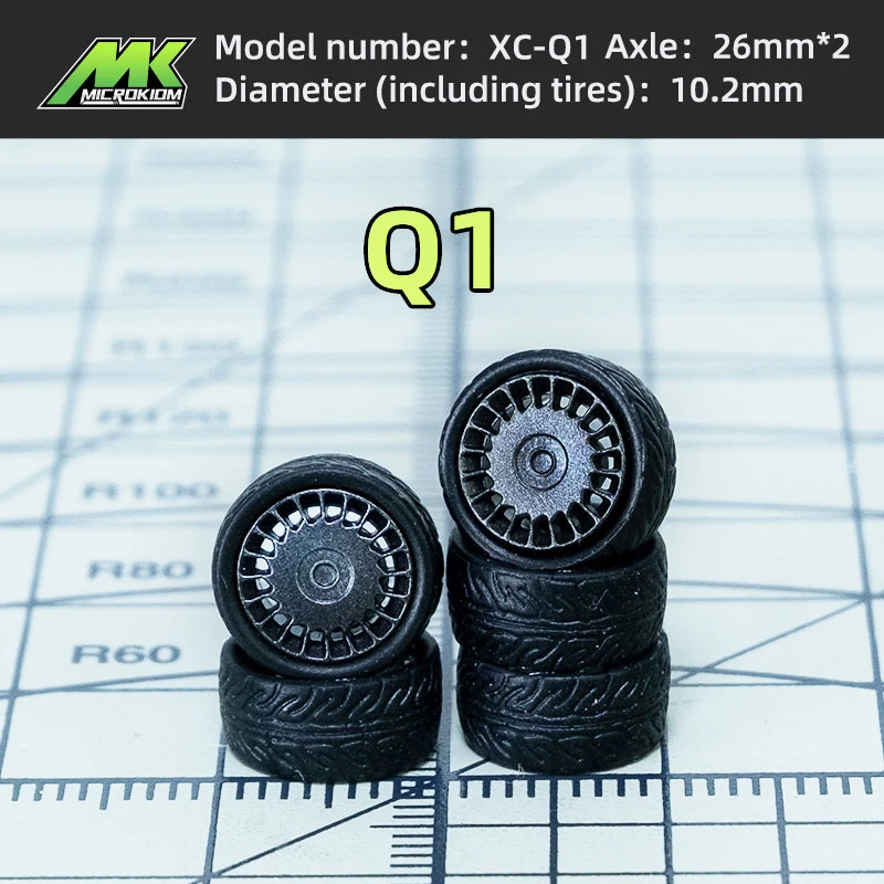 1/64 휠 핫 휠, ABS 및 고무 타이어, 자동차 모델 개조 휠, 금속 샤프트, 사출 성형 허브, 1:64, 10.2mm