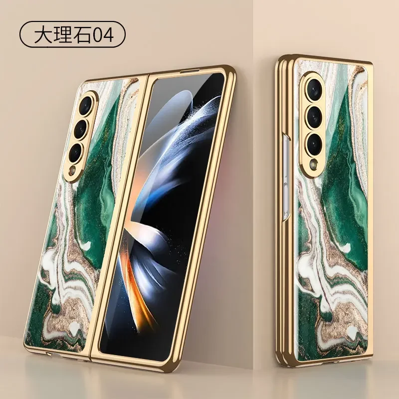 Luxury Plating Frame Case For Samsung Galaxy Z Fold 4 5G Painted Pattern Tempere