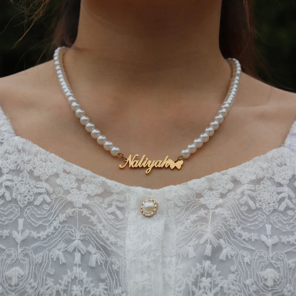 Custom Name Butterfly Pearl Necklace 