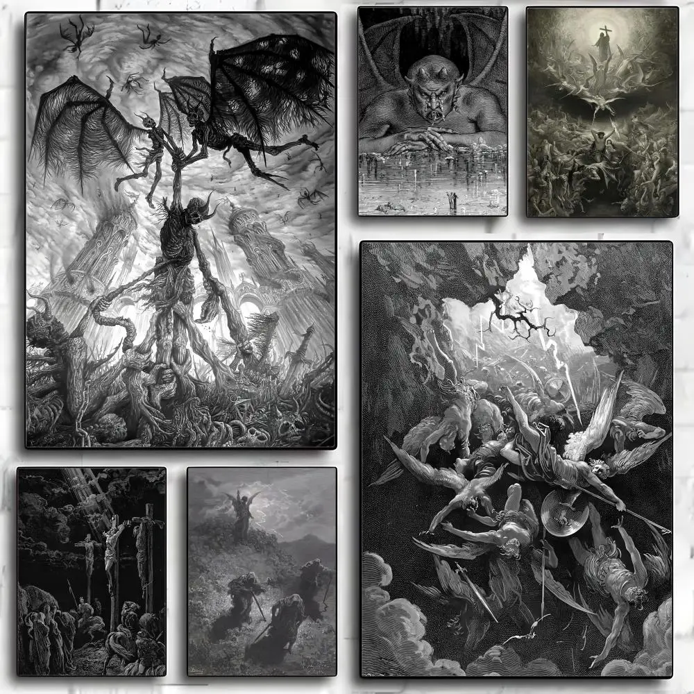 G-gustav Dore Satan Paradise Lost Monster Poster Modern PP Paper Wall ...