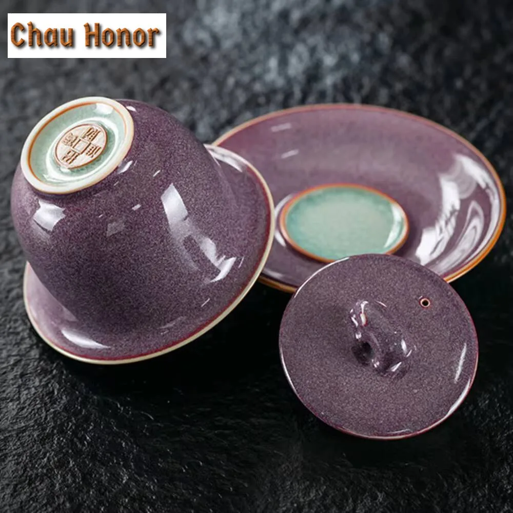 150ml Handmade Jun Kin Change Gaiwan Porcelain Filter Hand Grasping Pot Tea Tureen Tea Making Cover Bowl Tea Ceremony Decoration