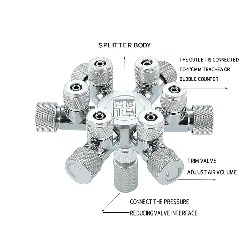 Stainless steel multi-channel Aquarium CO2 separator distributor check valve fish tank CO2 generator CO2 regulator accessories 2