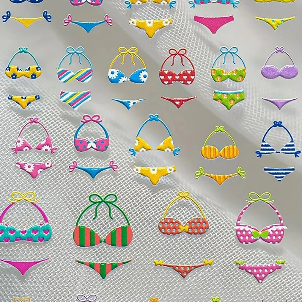 Summer Vibes Nail Art Stickers - Colorful Embossed Beach Design
