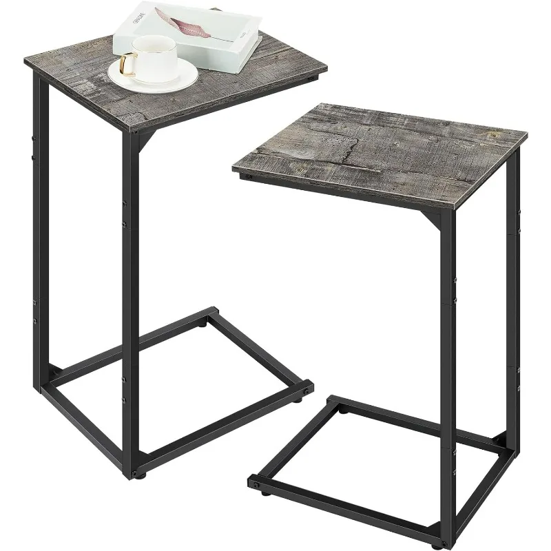

Nandae C Shaped End Table Set of 2, Rustic Tray Side Table Bedside Table with Metal Frame for Laptop, Snack, Sofa Couch