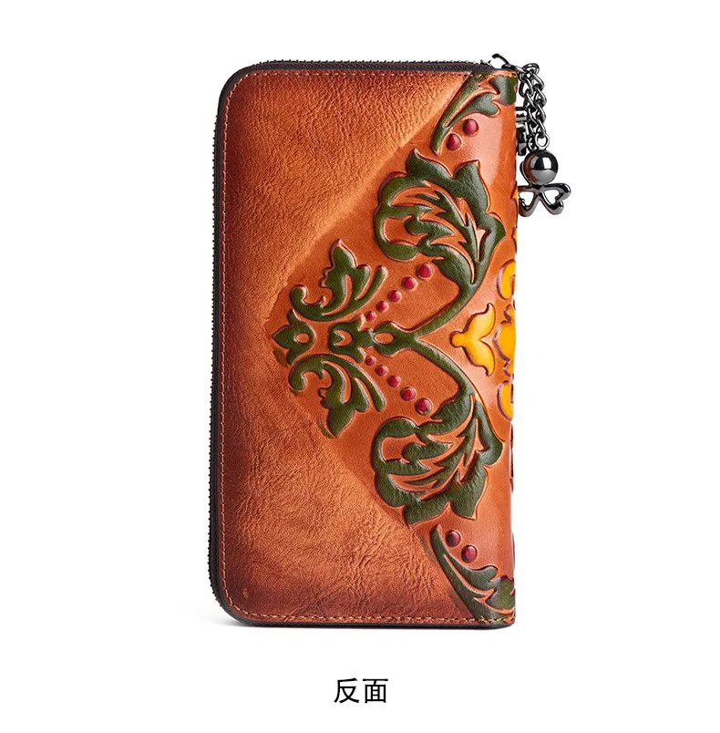 3D Floral Echtleder Handtasche Tasche für Frau Große lange Echtleder Clutch Modische Damen Rindsleder Geldbörsen – Detail 13