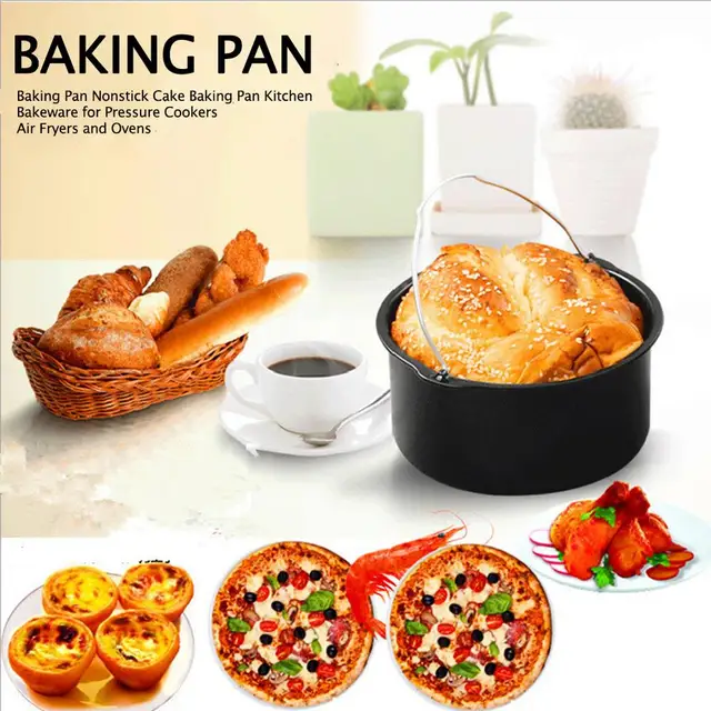 6/7/8 Inch Round Cake Mold Non Stick Baking Pan Tray Molds Air Fryer Basket  With Handles Bakeware Pizza Oven Baking Pans - AliExpress