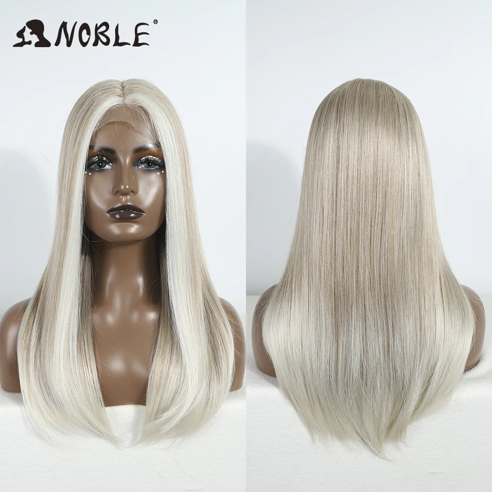 

Noble Synthetic Lace Front Wig Cosplay White Straight Baby Hair Bob Wigs Synthetic Hair Wig 22" Ombre Blonde Wig For Women Wig