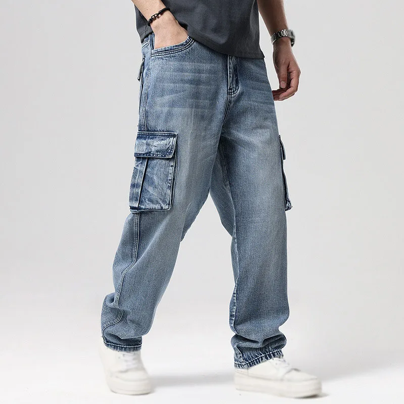 Plus Size Hip Hop Trousers Men Vintage Multi-Pocket Cargo Pants Work Mens Jeans 40 42 44 46 2