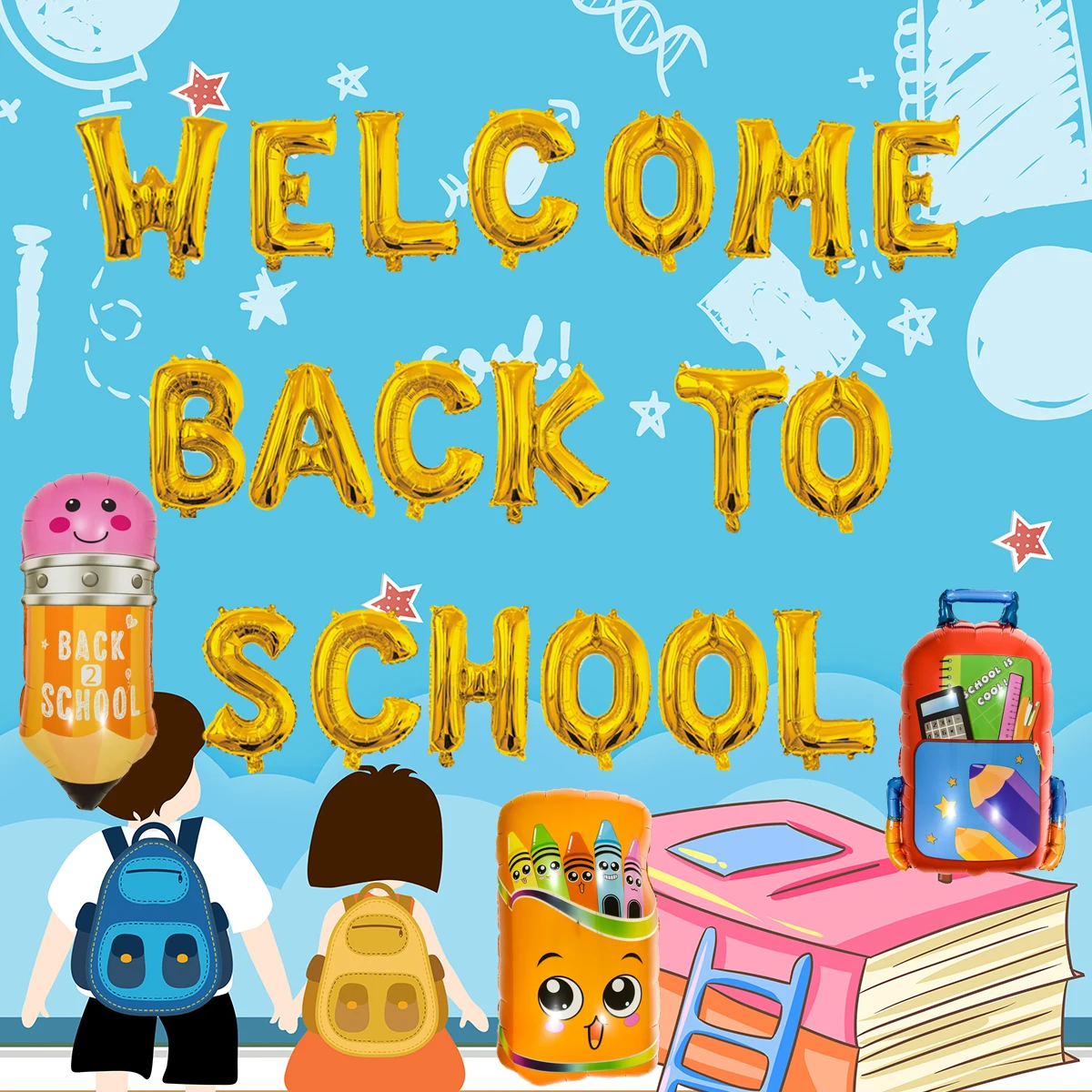 

Gold Welcome Back To School Letter Balloons Stationery Balloon School bus Globos Back School Decorations
