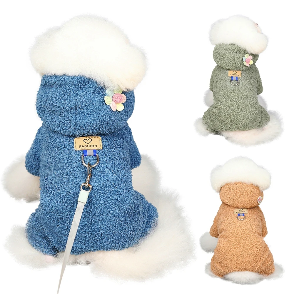 Dog Clothes Fleece Hooded Jumpsuit Winter Dog Clothing Four Legs