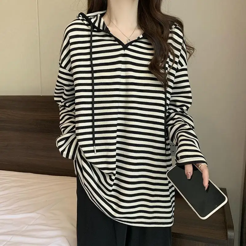 

Women's Tees Long Sleeve Stripe Tops Fashion T-shirt Hoodied