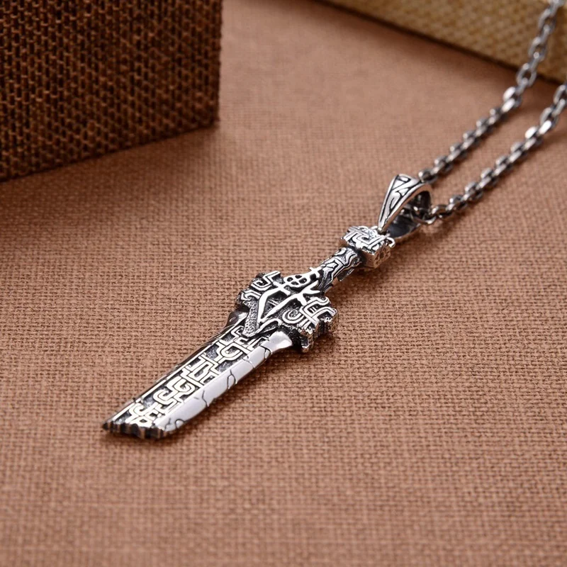 QEENKISS 925 Sterling Silver Necklace Pendant For Women Men Vintage Broken Sword Sweater Pendant Fine Jewelry Party Gift PT611