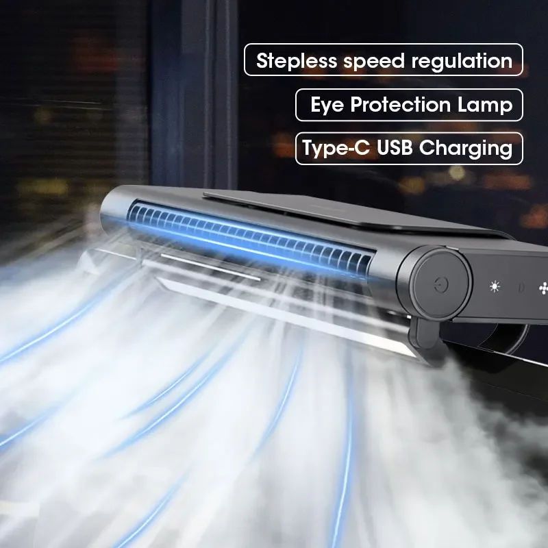 2 in 1 Desktop Fan Computer Screen Fan USB Rechargeable with Night Light Bladeless Clip Tower Fan Desk Screen Fan Home Office