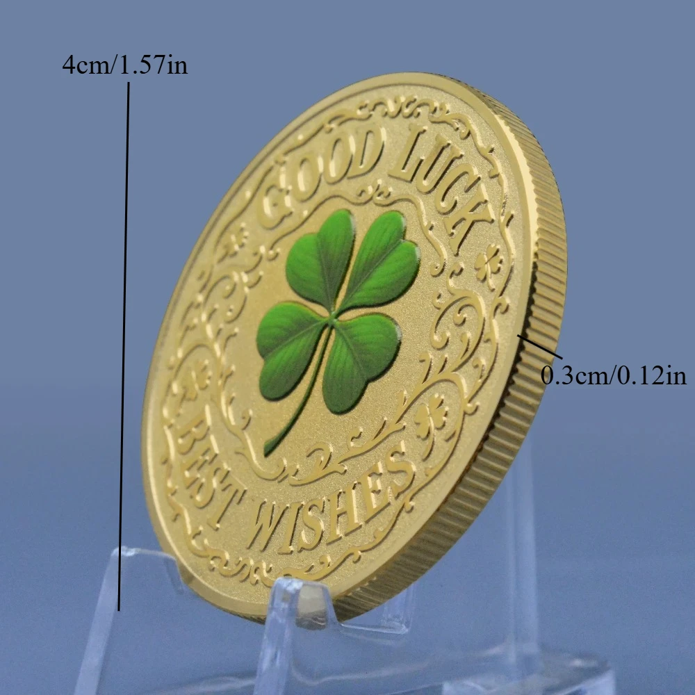 Green Four-Leaf Clovers Lucky Gold-Plated Souvenir Coin