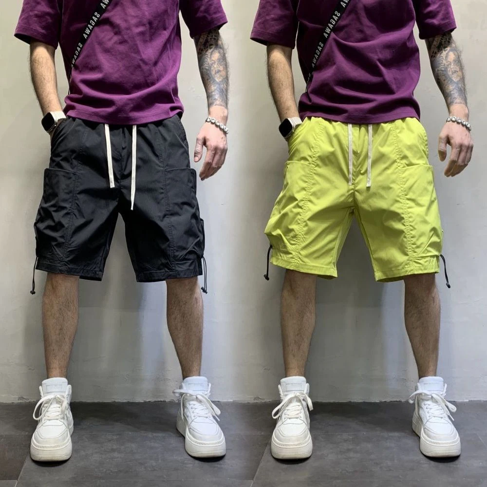Invisible Open Crotch Outdoor Sex Summer Overalls Pants Men's Fashion Drawstring Loose Large Pockets Casual Shorts Erotic Pants