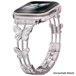 Elegant Butterfly Strap with Diamond Accents - Women's Metal Bracelet - 42mm 44mm 45mm 49mm (Star)