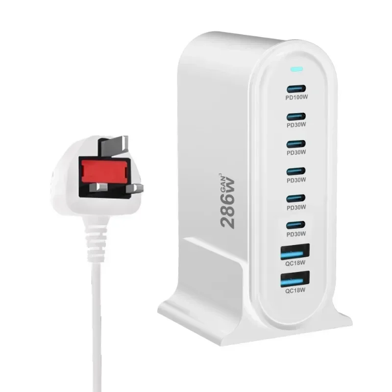286W 데스크탑 GaN 충전기 8포트 USB 타입 C PD 충전기 고속 충전 3.0 USB 타입 C 100W PPS 고속 모바일 USB
