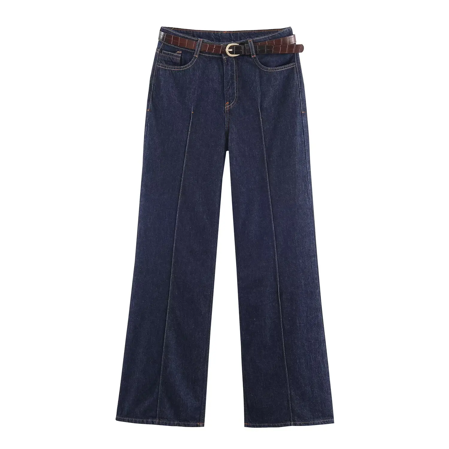 Women Straight Leg Pants Denim Pants Sets Or Female O-Neck Single Breasted Denim Vest Tops Or Lady High Waist Wide Leg Trousers