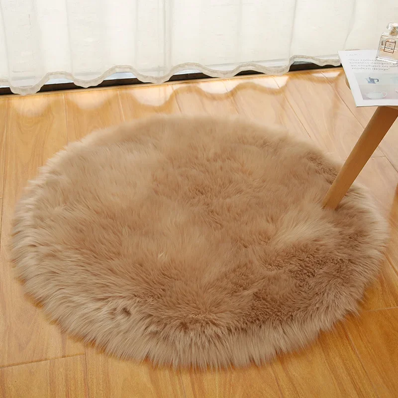 

Soft Fluffy Round Hairy Rug for Bedroom Imitation Wool Furry Mats Household Washable Bedroom Shaggy Floor Carpet Home Decor