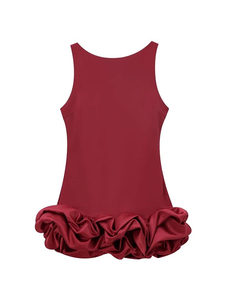 TFMLN Women Sexy Ball Gown Dress 2024 Fashion Female Sleeveless Backless Dress Elegant Ruffles Slim Back Zipper Party Dress