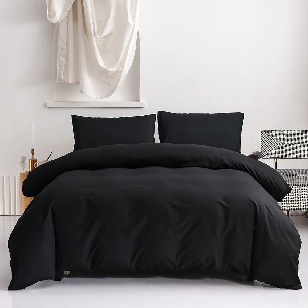 

Pure Bedding sets Black Duvet covers Solid Bed Linen Euro Beddings Gray Quilt Cover Pillow Shams 200x200 140x200 free shipping