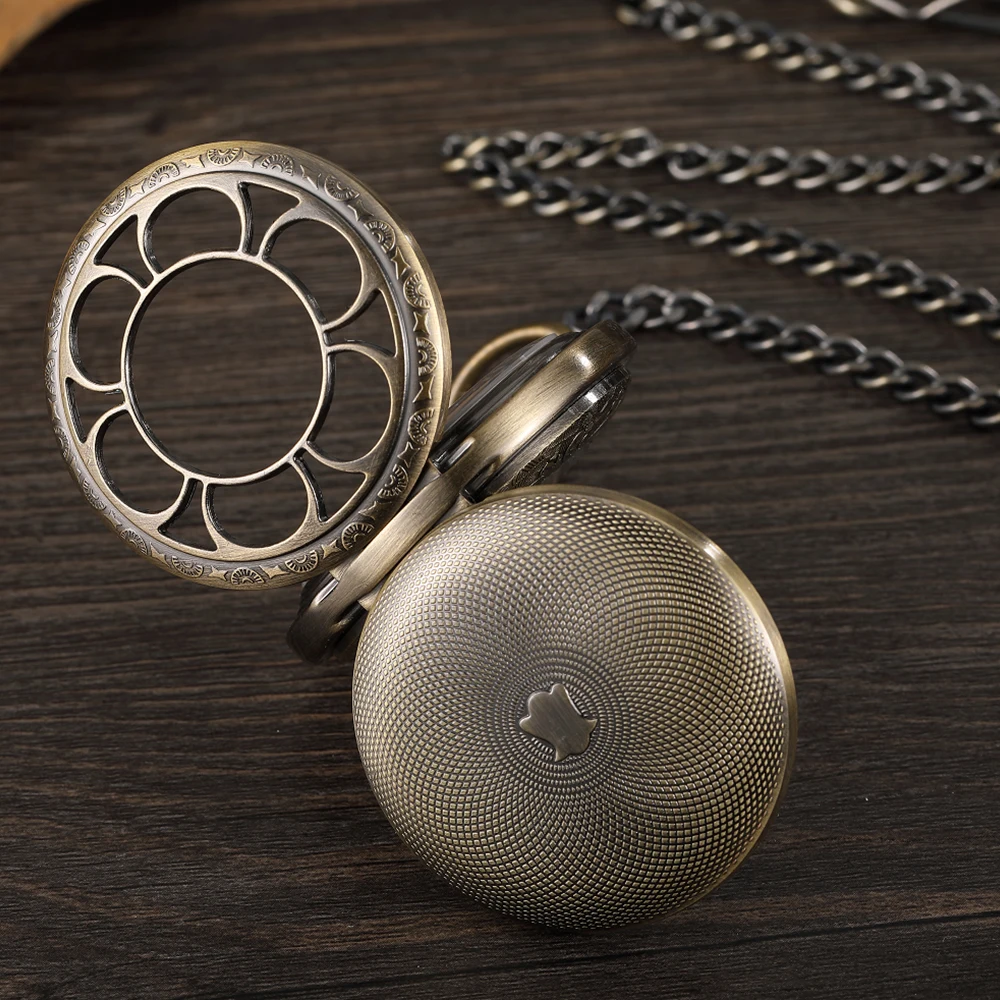 Bronze Hollow Antique Mechanical Pocket Watch for Men Engrave Roman Numerals skeleton Dia Steampunk Hand-wind Gift Box