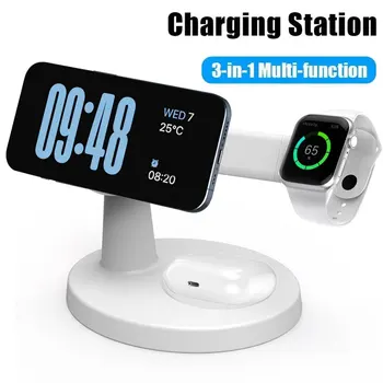 Support de chargeur magnétique sans fil 3 en 1, pour Magsafe iPhone 16 15 14 13 Pro Max Apple Watch 9 8 AirPods Pro, Station de charge rapide
