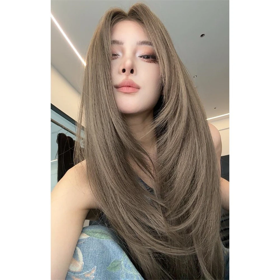 Grey Brown Synthetic Lace Front Wig for Women Cosplay