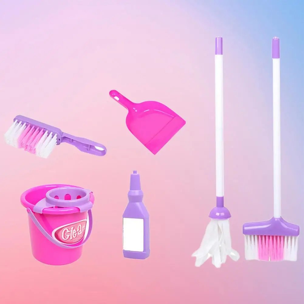 6Pcs/Set Great Kids Toys Gentle Texture Simulation Toys Wear-resistant Entertainment Emulation Broom Bucket Set