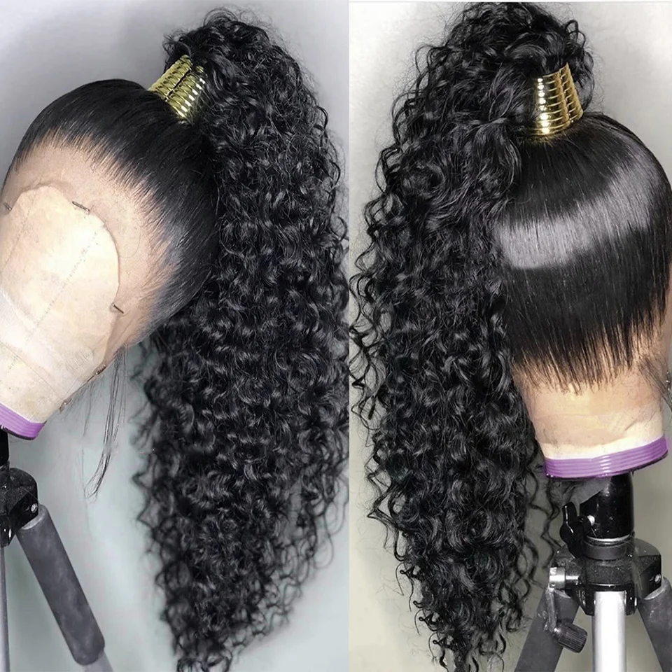13X4 Kinky Curly Lace Wigs Synthetic Wig 180% Density Natural Black Soft Long Glueless High Temperature With Baby Hair For Women