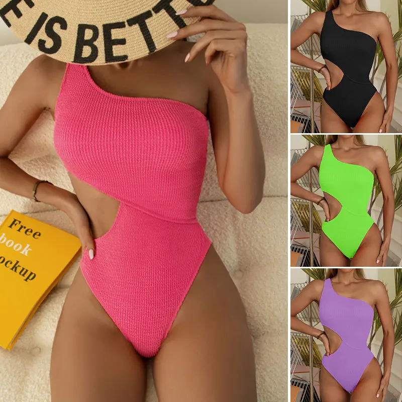 

2023 Sexy Women One Piece Neon Swimsuit Swimwear Female Solid Push Up Thong Bather Bathing Suit Monokini Brazilian Swimming Suit