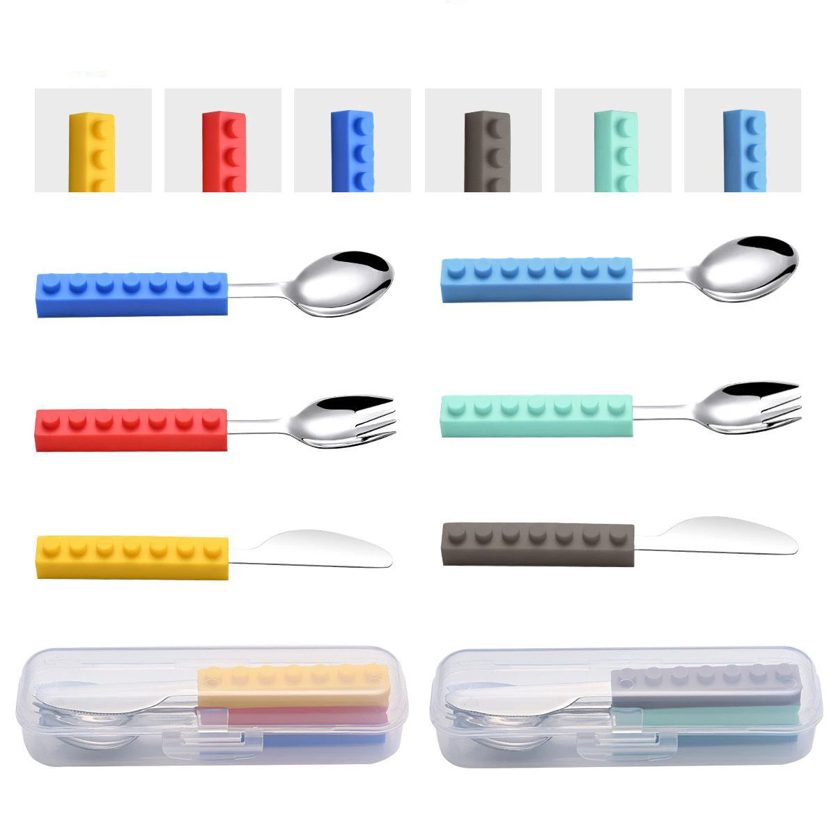 Stainless steel knife fork spoon three piece set silicone block handle children's training tableware