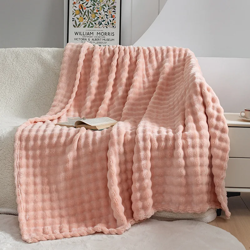 

Solid Color Thickened Striped Multifunctional Blanket Flannel Air-conditioning Blanket Bed Sheet Coral Velvet Throw Blanket