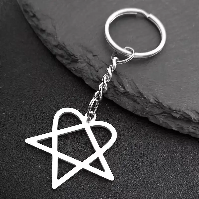 Heartagram Star Heart Key Ring - Stainless Steel Silver Keychain & Bag Charm Jewelry Gift