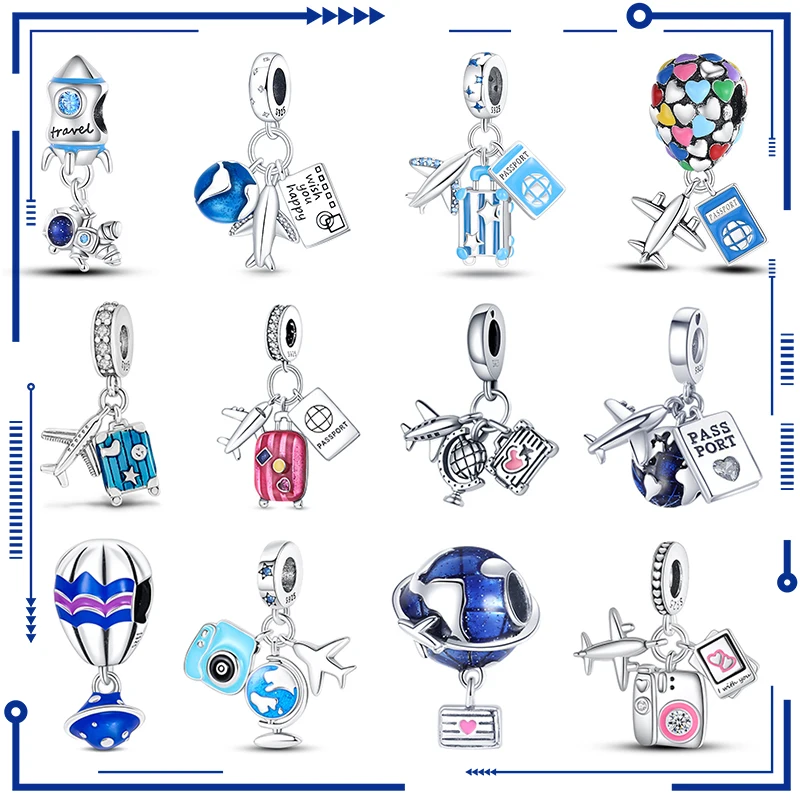 

2023 New in Airplane Luggage Charm Beads Fits Pandora 925 Original Bracelet Women Silver Pendant Bead DIY Jewelry Gift Hot Sale