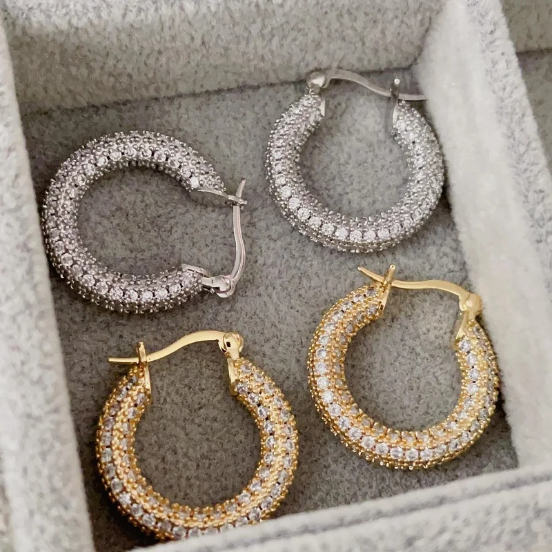 

Серьги-кольца женские из латуни с фианитом, 5 А