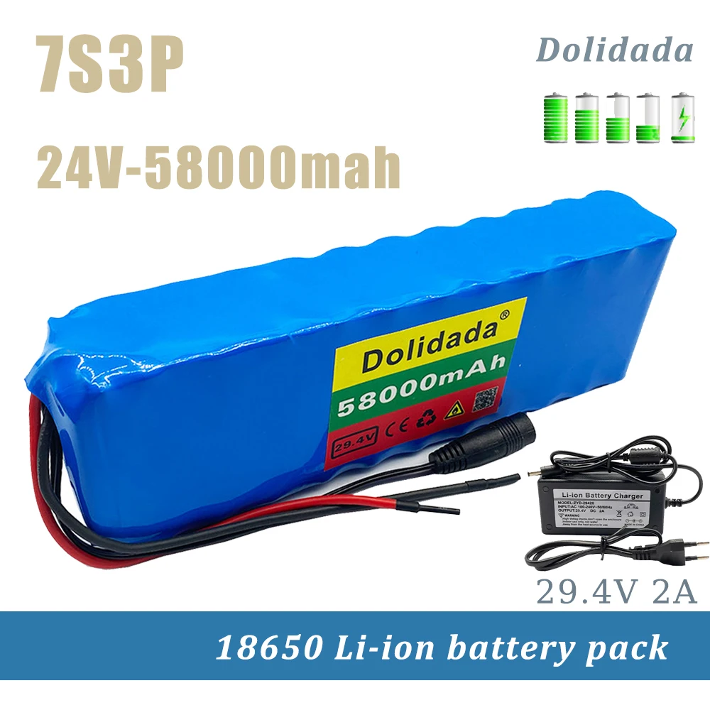 7S3P 18650 Battery Pack 24V 58000mAh Lithium Battery Electric Bicycle