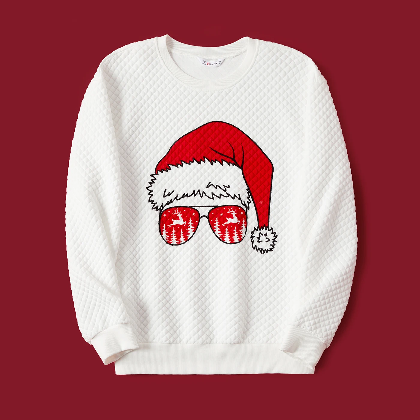 thumbnail image 1 of Sudadera con textura de manga larga a juego para toda la familia con estampado gráfico navideño de PatPat en color blanco, 1 of 5
