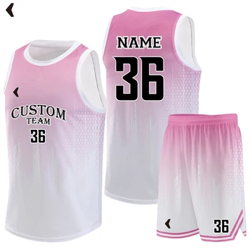 Custom Adults Basketball Uniform Shorts Personalized Design Polyester Embroidered Basketball Jersey Design Pink Color Z-1634 1