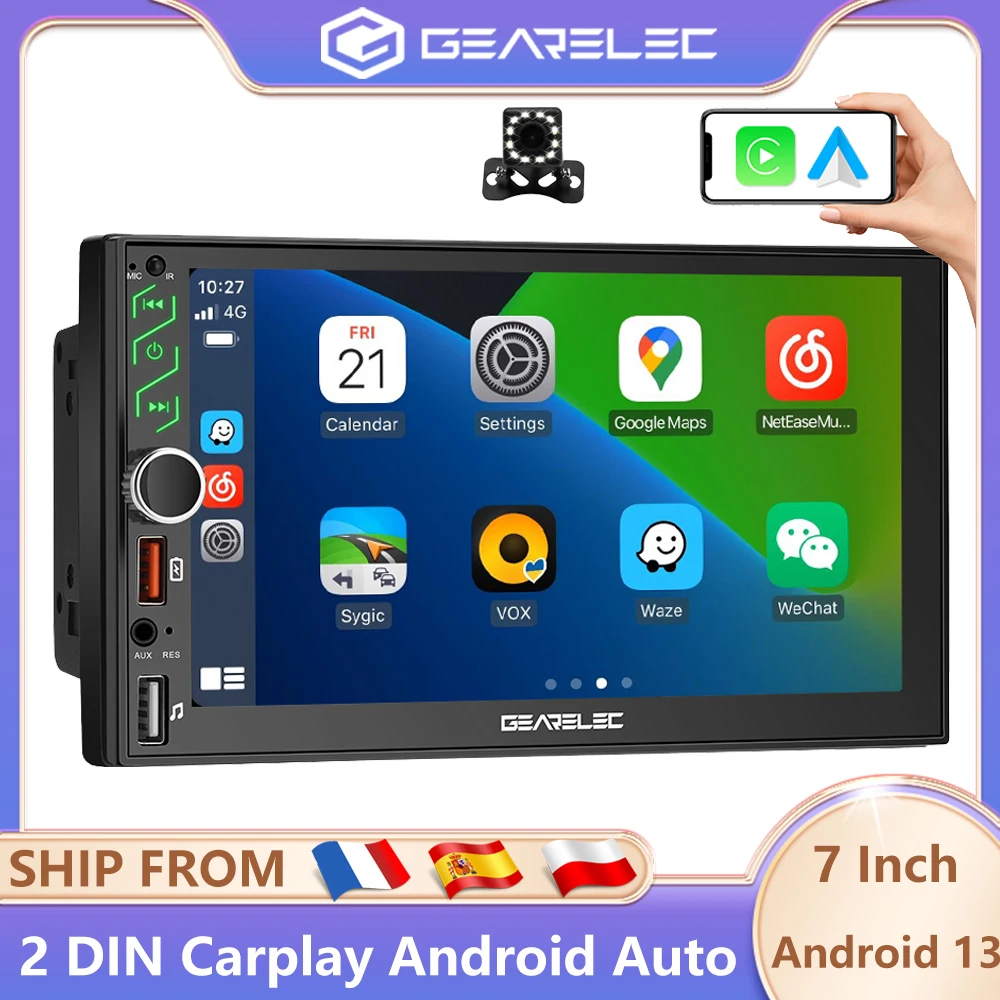 Radio para coche GEARELEC de 7 pulgadas con Android 14 universal, 64G, autoradio Android 2 DIN, GPS, Bluetooth, reproductor multimedia para coche, pantalla táctil HD, estéreo para coche. 1