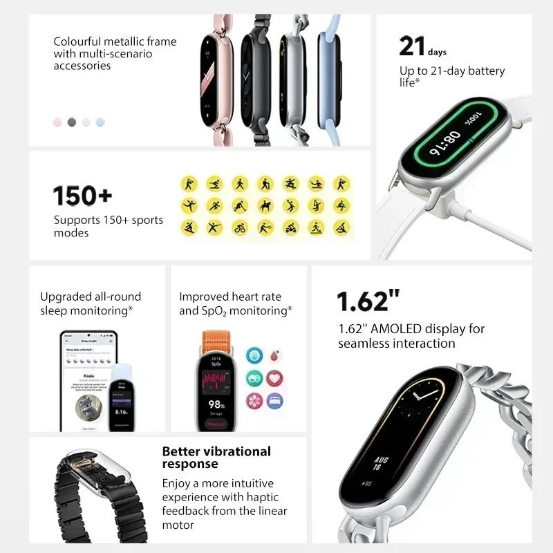 Global Version Xiaomi Smart Band 9 21-day Battery Life 1.62″ AMOLED Display 150+ Sports Modes Sleep Monitoring